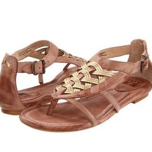 Frye Brown and Gold Leather Sandals